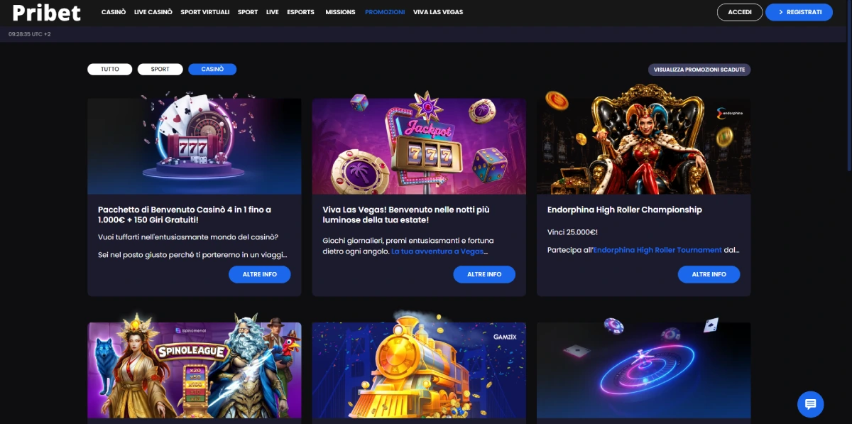 Bonus e promozioni del casinò Pribet