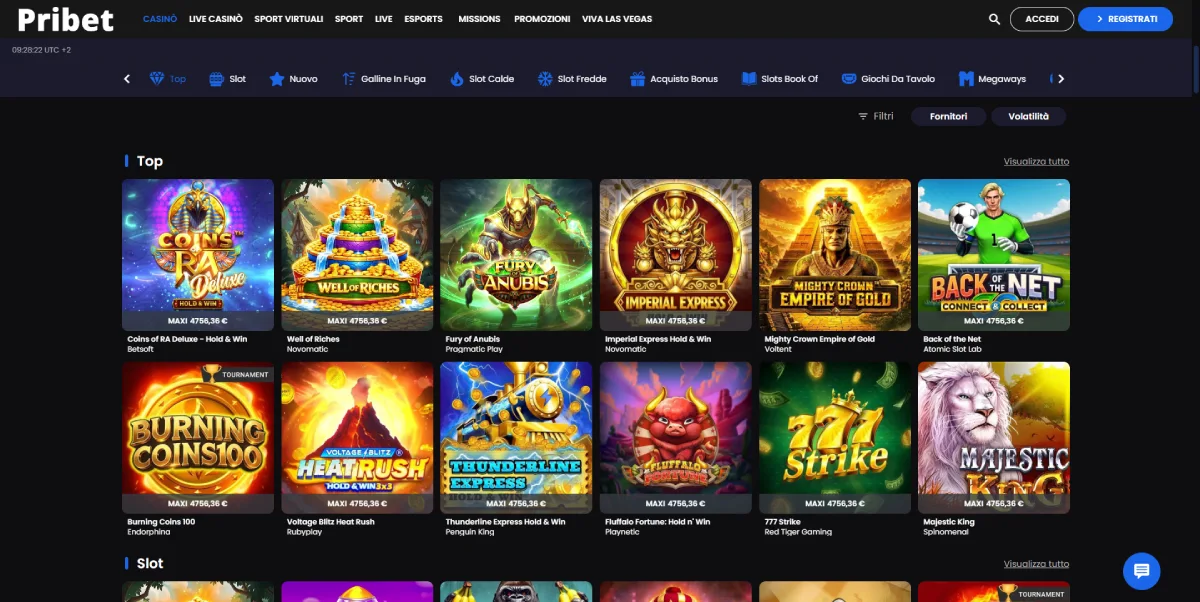 Giochi disponibili su Casino Pribet